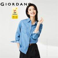 Giordano ผู้หญิง เสื้อแขนยาวลำลองผ้ายีนส์เทคโนโลยีสีดำป้องกันแสงแดด Free Shipping 13342222 HOT ●812♘