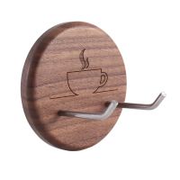 Walnut Wall Mounted Hooks Coffee Portafilter Wall Rack Holder with Stainless Steel Hooks Suitable for 51/54/58mm Portafilter