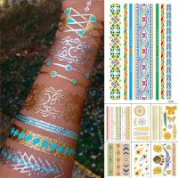 Waterproof Temporary Tattoo Sticker Metal Gold Silver Blue Mandala Bracelet Jewelry Flash Tatto Women Henna Body Art Fake Tatoo Stickers