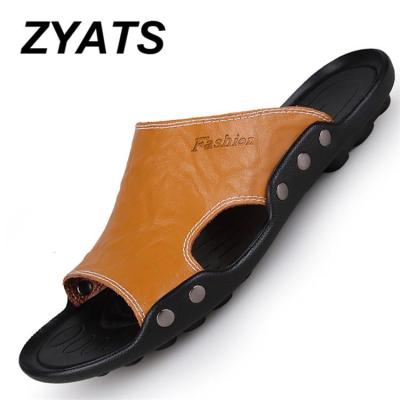 ZYATS คู่ฤดูร้อนขนาด36-46รองเท้าหนังแท้ชายหาดแฟชั่นรองเท้าแตะลำลองแฟชั่นของผู้ชาย