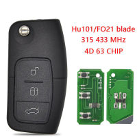 3Pcs สำหรับ Ford Mondeo รถ Remote Key Fit สำหรับ Fusion Focus Fiesta Galaxy 433Mhz 4D63อัตโนมัติสมาร์ท Blank Key พร้อมใบมีด FO21