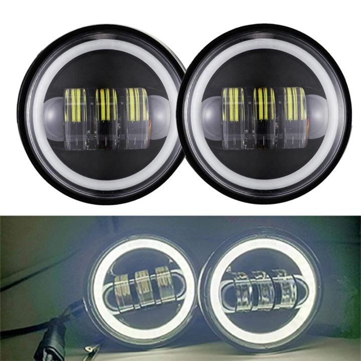 2X ไฟตัดหมอก LED 4.5นิ้วโปรเจคเตอร์เสริมไฟหน้ารถมอเตอร์ไซค์ผ่านได้โคมไฟไฟตัดหมอกพร้อม DRL สำหรับ FLHTCU FLSTC FLHRC