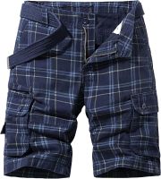 Mens Cargo Shorts Summer Cool Straight Leg Utility Plaid Cargo Shorts Multi Pocket Basic Plaid Shorts