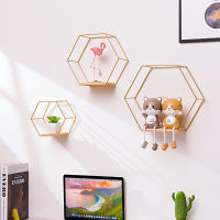 【CW】Nordic Style Iron Wall Shelf Hexagonal Metal Wall Storage Rack Shelves With Wooden Board Display Racks Kitchen Room Home Decor