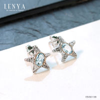 LenYa Jewelry ต่างหูเลนญ่า ดีไซน์รูปปลาดาว ประดับพลอยบลูโทปาซ (Blue Topaz) สีฟ้า ตัวเรือนเงินแท้ชุบทองคำขาว