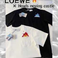 Luo Yiwei LOEWE Calcifer Flame Moving Castle Letter Embroidery Men And Women Loose Short-Sleeved T-Shirt Half-Sleeved Top