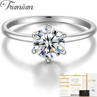 แหวนหมั้นเพชรมอสซาไนต์ S925สำหรับผู้หญิง Trumium Real 0.5/1 Ct สี D Moissanite เครื่องประดับอย่างดีสีเงินงานแต่งแถบ