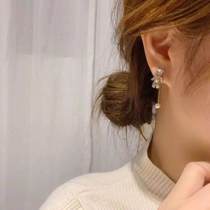 punk-women-39-s-earrings-2020-korean-fashion-asymmetric-love-pearl-heart-shaped-bear-cute-crystal-tassel-earrings-wholesale-resin