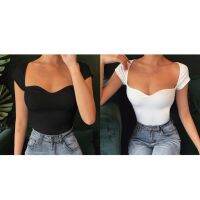 Sweet Women New Fashion Slim Chest Solid T-shirt Y-neck Short Sleeve Top