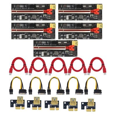 PCIE Riser Card VER009C PLUS PCI-E Riser 1X to 16X PCI Express Adapter Card with USB3.0 SATA 15Pin Power Cable