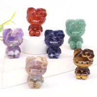 36mm Cute Cartoon KT Cat Statue Natural Healing Crystal Stone Carving Figurine Reiki Gems Crafts Children 39;s Toys Gifts Wholesale