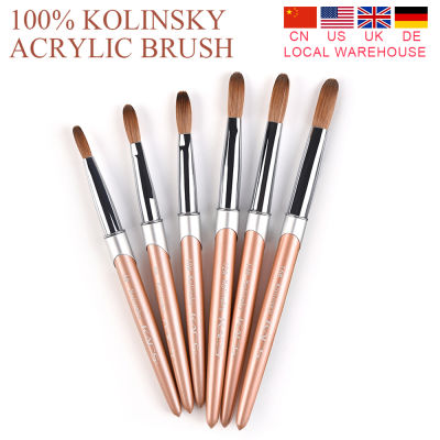 KADS 100 Real Kolinsky Acrylic Nail Brush Crimped Metal Handle Professional for Acrylic Powder Nail Extension Size 6-16#