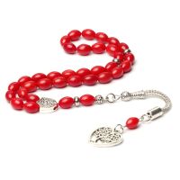 Islam Musulmano Rosario Tasbeeh Tasbih Perline Di Preghiera Arabia Audita Corallo Rosso Naturale Ovale 5.5*7.5มม. 33 Bitesh Misbaha