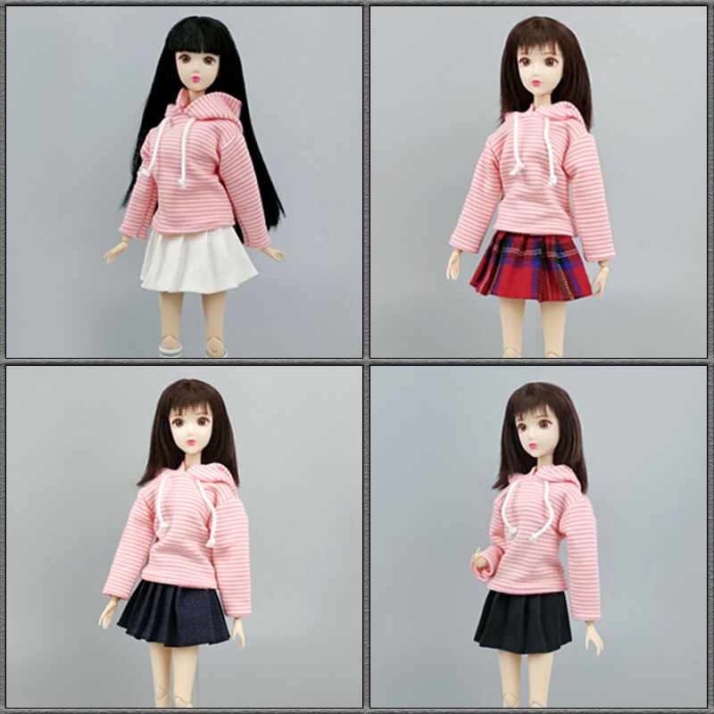 Black Top Hoodies Sweatshirt Pleated Skirts Clothes for 11.5" Barbie Doll Outfit