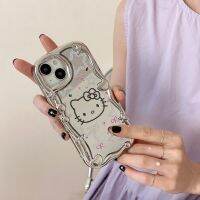 {Haojia เคสโทรศัพท์} Sanrio Hello Kitty เหมาะสำหรับ IPhone 14promax เคสโทรศัพท์ชุบโลหะด้วยไฟฟ้าเคสโทรศัพท์13 12 11ขอบคลื่นป้องกันรวมทุกอย่างตก