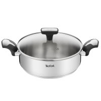 Tefal Emotion INOX เหล็กกล้าไร้สนิม IH กระทะก้นลึก (24 ซม.) เตาอบเครื่องล้างจานปลอดภัยไม่มี PFOA เงิน