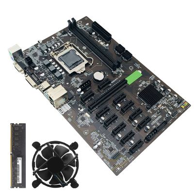 B250 BTC Mining Motherboard 12 GPU Bitcoin Etherum Miner Motherboard LGA 1151 with DDR4 8GB 2133MHZ RAM +Cooling Fan