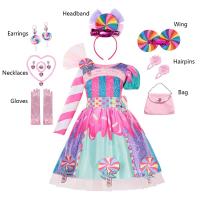 ZZOOI Girls Fancy Colorful Lollipop Princess Dress Novelty Long and Short Sleeve Clothing Kids Carnival Birthday Cosplay Candy Costume