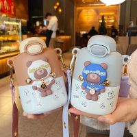 Cute Cartoon Bear Thermos Bottle With Straw 316 Stainless Steel Insulation Cup Kids School Kindergarten Hot Water Cup Kettle