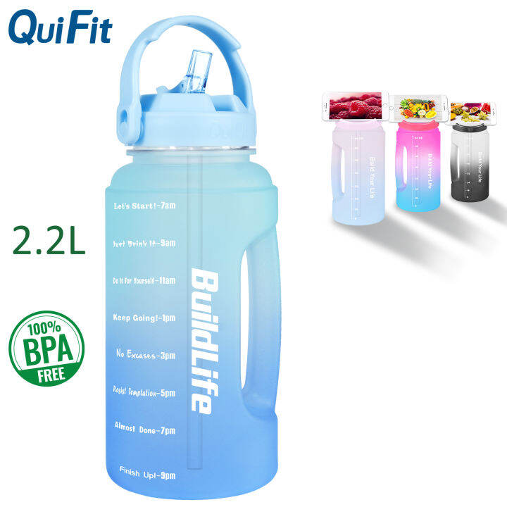 Quifit 2200ml Water Bottle Tumbler With Straw 100% Bpa Free Plastic 