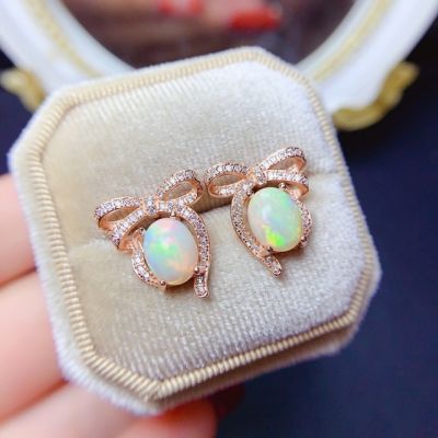 S925 sterling silver fashion womens Earrings Natural opal inlaid zircon earrings pendant wedding lady birthday gift