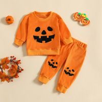 Toddler Babys Clothes Two Piece Outfit Halloween Clothes Pumpkin Print Sweatshirt and Elastic Pants Set for Infant Girls Boy  by Hs2023