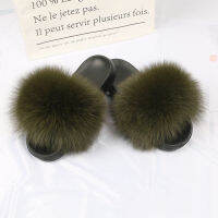 Real Fox Fur Slippers Women Home Fluffy Sliders Comfort Flats Sweet Ladies Shoes Female Furry Indoor Flip with fur