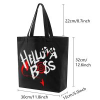 2023 Commuter Bag Shoulder Bag Harajuku Woman Bag Casual Tote Bag Shopping Handbag Helluva Boss Pattern Printed Canvas Bag Black