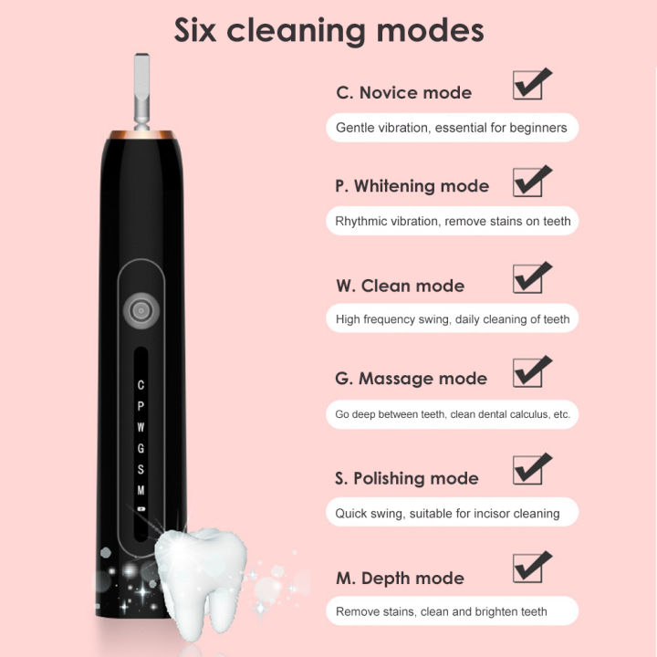 แปรงสีฟันไฟฟ้าโซนิคชาร์จได้-usb-6โหมด-หัวแปรงทำความสะอาดอัลตราโซนิกกันน้ำ-ipx7เวลา-นาทีผู้ใหญ่-เด็ก42000