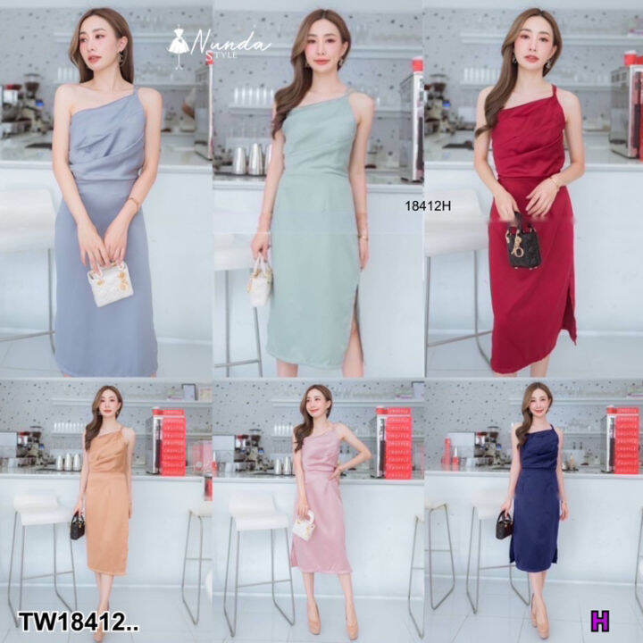 dress-เดรสสายเดี่ยวสีพื้น-ผ้าซาร่า-อกจับจีบ-กระโปรงผ่านิดๆ-เรียบ-หรู-ดูแพงมากค่ะ-ใส่เที่ยว-ใส่ออกงานได้