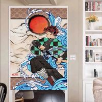 Japanese Noren Door Curtain Anime Demon Slayer 3D Print for Coffee Shop Kitchen Restaurant Doorway Partition Half Hanging Drapes