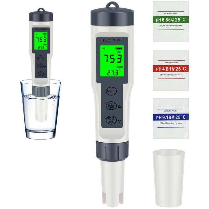 PH TDS Temp Meter 3 in 1 PH Test Meter with LCD Green Backlight DWC PH ...