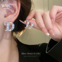 WHC Jewelry 2022ล่าสุดประกายเพชรตัวอักษร D ต่างหูสำหรับผู้หญิงการออกแบบแฟชั่นเกาหลี