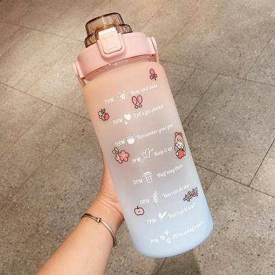 Stickers Water Bottle With Straw 2000ml Cute Portable Scale Bottle For Water Outdoor Travel Kettle For Adult Student Drink Jugs