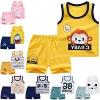 COD SDFGERTERTEEE 0-5Years Baby Boys Kids Cute Vest T shirt Pants Cartoon Clothes Suit 2Pcs/Set