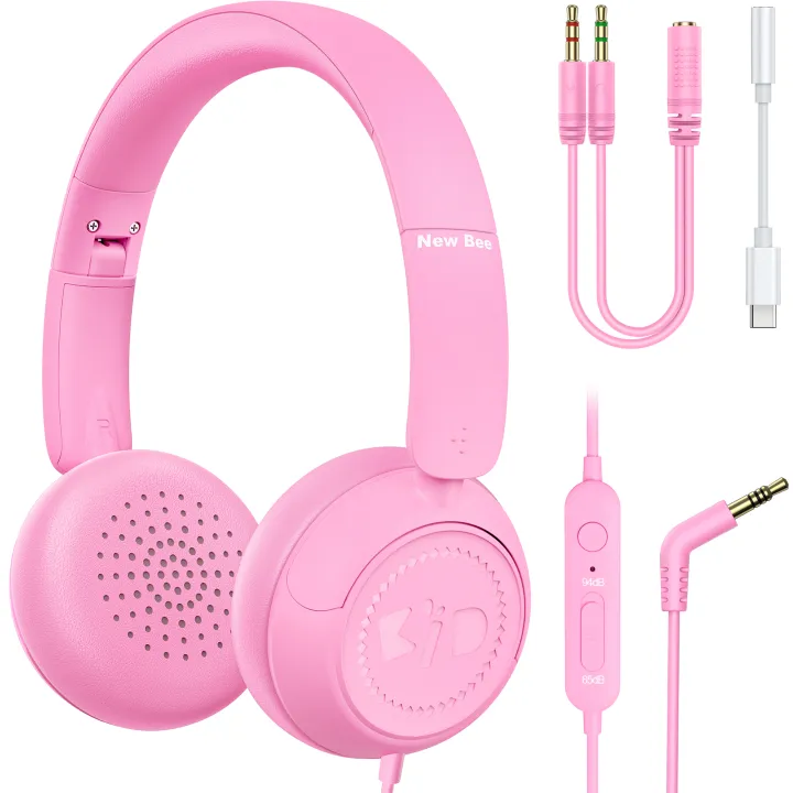 new-bee-headset-kids-headphones-with-94db-volume-limited-for-boys-girls-foldable-ajustable-headphone-for-tablet-school-plane