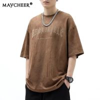 MAYCHEER  เสื้อยืดระบายอากาศหลวมลำลองฤดูร้อนแขนสั้นผู้ชาย