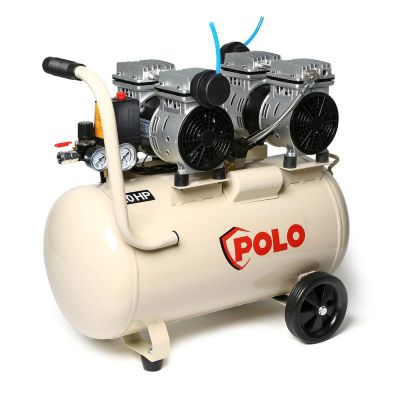 ปั๊มลมออยล์ฟรี โปโล (POLO) รุ่น OFS5502-50 ปั๊มลมแบบไร้น้ำมัน (OIL FREE) กำลังมอเตอร์ 1.5 แรงม้า (มอเตอร์ขนาด 550 วัตต์ 2 หัว) ขนาดถังลม 50 ลิตร