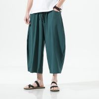 、’】【= Fashion Cotton Linen Pants Mens 2023 Summer Korean Retro Casual Streetwear Loose Drawstring Harem Sweatpants Men Shorts