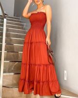 【YF】 Layered Ruffles Maxi Dress Women Bandeau Orange Shirring Party Night Club Vestidos Sexy Bodycon 2023 Summer New Long Dresses