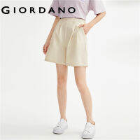 GIORDANO ผู้หญิง ปุ่มทอจีบกึ่งยางยืดเอวหลวมชุดลำลองกางเกงขาสั้น Free Shipping 13403320