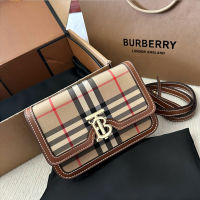 Burberry ดั้งเดิม,กระเป๋าสะพายข้างของผู้หญิงวินเทจผ้าเย็บลายสก๊อต Bag20CM ไหล่เดียวน้ำหนักเบาลำลองกระเป๋าสะพายข้างกล่องของขวัญ