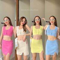 Pastelly set?⛈?(420฿ฟรีส่ง) รับลมร้อนทะลุปรอทกับชุดเซตรุ่นใหม่เสื้อกล้ามครอปแมชท์คู่มาให้กับกระโปรง ดีเทลผ่าข้างมีสายผูก