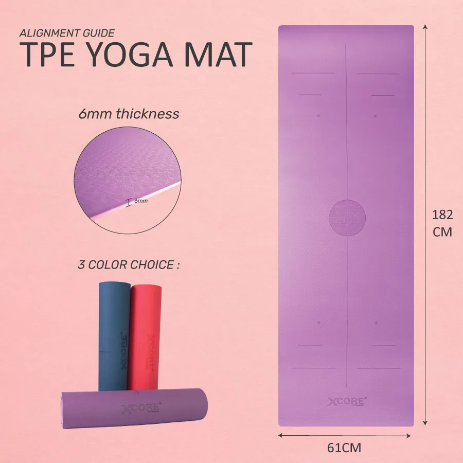 ☁TPE Yoga Mat Anti-Slip Dual Layer with Alignment Guide (6mm