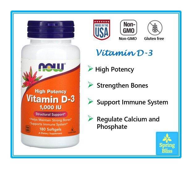 [SB] Now Foods Vitamin D3 1000 IU High Potency Structural Support Sofgels, 180 Count, Dairy, Soy