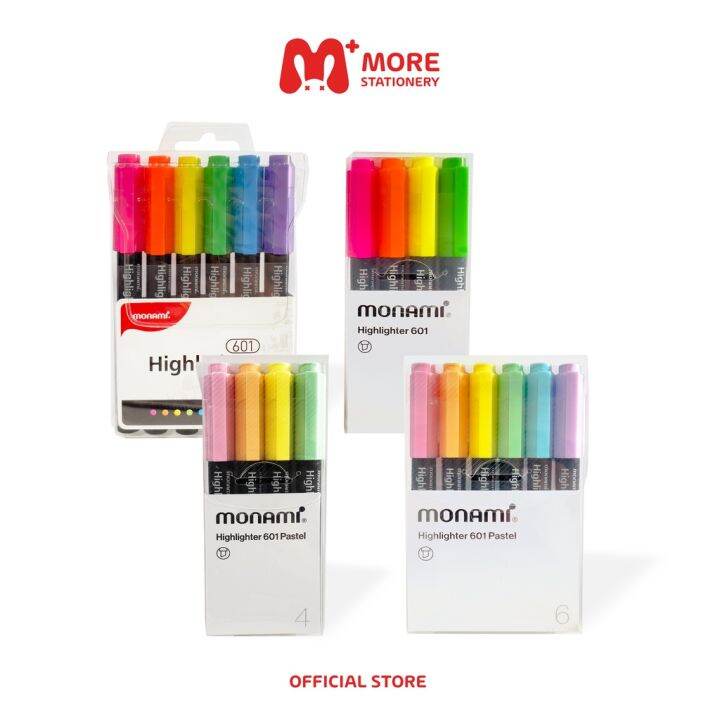 monami-โมนามิ-ปากกาเน้นข้อความ-highlighter-รุ่น-601-แพ็ค-4-6-สี