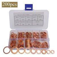 200Pcs Copper Washer Gasket Nut and Bolt Set Flat Ring Seal Assortment Kit with Box M8/M10/M12/M14 for Sump Plugs