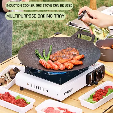 Portable Korean BBQ Grill Pan Non-Stick Grill Plate Gas Stove Cooker Party  Picnic Terrace Beach Barbecue Tray 