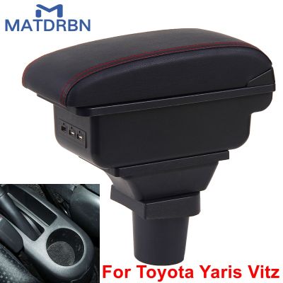 รถยนต์ Toyota Yaris กล่องที่เท้าแขนในรถ Vitz Hatchback 2006-2011คอนโซลกลางอุปกรณ์จัดเก็บข้อมูลภายในรายละเอียด USB การชาร์จ