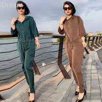 Womens casual loose medium sleeve hooded top large size harem pants two-piece set V729